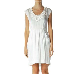BCBG MaxAzria White Dress with Ruffled Neckline